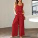 New Cross-border Foreign Trade Women's Clothing . Square-neck Sleeveless Camisole Wide-leg Long Pants Cotton-linen_ecoleips.com