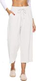 Suitable For All Seasons Women's Summer Loose Cotton Linen Elastic Waist Wide Leg Cropped Casual Pants_ecoleips.com