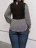Women's Clothing Plus Size Clothes Patchwork Striped Shirt – Oversized Button-Down Blouse For Women, Loose Fit & Comfortable (0XL-4XL, Black)_ecoleips.com