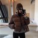 Women's Clothing Short Puffer Jacket Winter Coat Stand Collar Quilted Outerwear Casual Loose Fit Khaki/Black_ecoleips.com