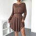 High-Waisted Ruffle Dress For Women - Elegant A-Line Office Dress With Batwing Sleeves Premium Fabric_ecoleips.com