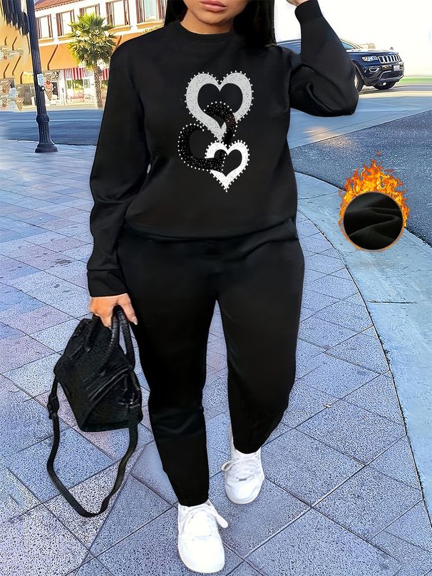 Women's Autumn And Winter Hip-hop Casual Street Heart-shaped Printed Round Neck Sports Shirt+sports Pants Set-551_ecoleips.com