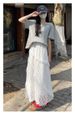 K White Lace Cake Skirt, Women's New High Waisted A-line Irregular Half Skirt, Mid Length Half Skirt_ecoleips.com