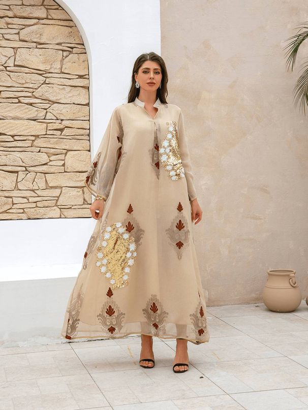 Women's Long Abaya Dress, Muslim Beaded Embroidered Arabic Dress, Trendy Cross-Border E-Commerce Bestseller, Elegant Ladies' Robe_ecoleips.com