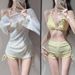 Women's Three Piece Swimsuit Set Long Sleeved Sun Protective Fresh Sweet Star Print Beachwear_ecoleips.com