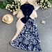 Lady Chic Notch Lapel Slim-Fit Round Neck Top And High-Waist Floral Print Midi Dress 2-Piece Set Elegant Floral Print_ecoleips.com