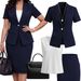 Spring Summer Women's Elegant Commuter Blazer Set Short Sleeve Solid Color Vest Slim Fit Skirt Business Casual Outfit_ecoleips.com