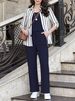 Women's Style Autumn Winter Casual Striped Three Piece Set Sleeveless Vest Shirt Elastic Waist Straight Leg Wide Leg Pants_ecoleips.com