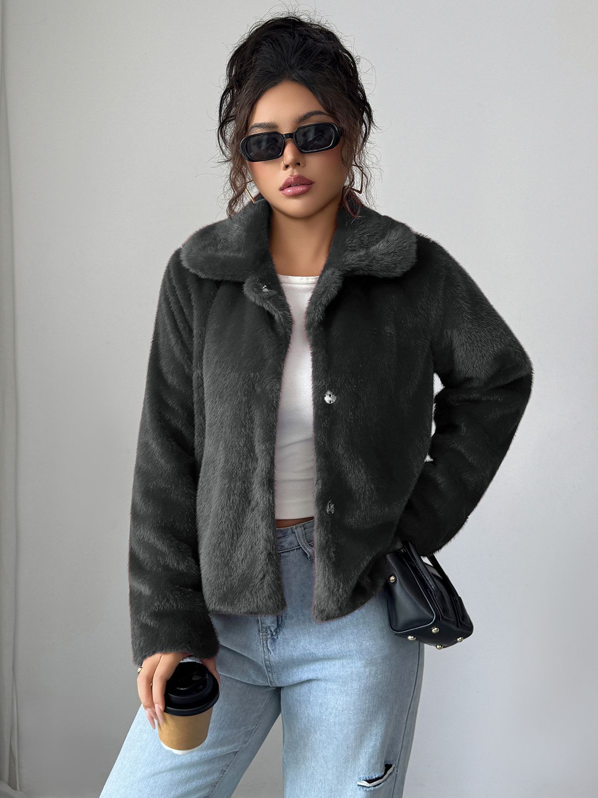 Women’S Plush Long Sleeve Coat – Luxe Faux Fur Trench Coat, Elegant Fall & Winter Outerwear_ecoleips.com
