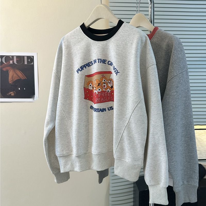 Real Shot Of Foreign Trade Color-blocked Thin Sweatshirt For Women, Spring, Autumn, Winter 2024, Loose Long-sleeved Top,_ecoleips.com