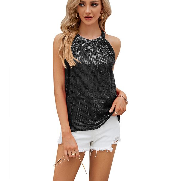 Aria Basics Aria Basics Cross-border European And American Foreign Trade Clothing 2023 Summer New Women's Sequin Camisole Party Tank Top_ecoleips.com