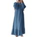Aria Basics Aria Basics European American Muslim Women's Long Robe, Spring And Autumn Fashion Long-sleeved Vintage Dress, Solid Color Ruffle Hem_ecoleips.com