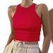 Women's Clothing Solid Color Ribbed Sleeveless T-Shirt Vest American Style Spring Summer Short_ecoleips.com