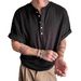 New Relaxed Style Henley Collar Short-sleeve For Men, Slim Fit, Solid Color, Versatile Casual Top, Trendy T-shirt_ecoleips.com
