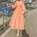 Muslim Dress Women Elegant Long Sleeve Dress With Belt – Minimalist Lapel & Button Design – Olive & Coral A-Line Maxi Dress For Office & Evening_ecoleips.com