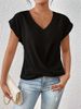 2025 Summer New Solid Color V-neck Short Sleeve T-shirt Women's Elegant Hoodie Top_ecoleips.com