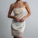 Lace & Satin Camisole Dress – Sexy Floral Slip Dress For Women – Stretch Polyester – Coffee/Beige (S/M/L)_ecoleips.com