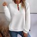 2026 Autumn And Winter New Women's Solid Color Casual Notch Neck V-shaped Long-sleeved Sweatshirt_ecoleips.com