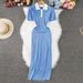 Women's Clothing Short Sleeved Polo Collar Knitted Dress For Women In Summer Slim And Elegant Slim Fitting In Mid Length Sweater Dress_ecoleips.com