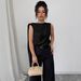 Elegant Sleeveless Blouse for Women with Flowing Ribbon Detail Breathable Polyester Blend Top for Office And Evening Wear_ecoleips.com