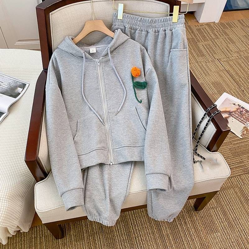 Women's Clothing Women Autumn and Winter Thin Hooded Cardigan Sports Two piece Suit Large Size Women's Suit_ecoleips.com