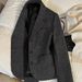 "Gray Wool Herringbone Blazer For Women – Winter Cropped Office Jacket, Slim Fit Professional Blazer With Notched Lapel"_ecoleips.com
