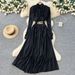 Elegant V-Neck Pleated Long Sleeve Wrap Dress For Women - Slimming A-Line Maxi Dress With Flowy Hem For Office & Casual Wear_ecoleips.com