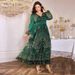 Elegant Plus Size V-Neck Floral Dress – Flowy Lantern Sleeve Maxi Dress For Women Breathable Luxury_ecoleips.com