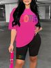 Summer Women's Casual And Fashionable Love Letter Print Loose T-shirt+shorts Two-piece Sportswear Suitable For Daily Wear-47_ecoleips.com