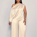 Women's Satin Lounge Set Asymmetrical Short Sleeve Top Wide-Leg Pants Rose Pink Sage Green Lavender S-3xl_ecoleips.com