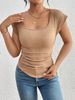 Women's Slim Fit Pleated T-Shirt Spring Autumn Fashion Flutter Sleeve Top For Summer_ecoleips.com