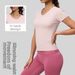 Women's Clothing Women's Peach Colored Basic V-Neck Short Sleeve Sportswear Top For Fitness Running Yoga For Formal & Casual For Women_ecoleips.com