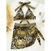 Women's Clothing Style Color Block Swimsuit Two Piece Halter Top Backless Bikini Set Crossover Hard Cup Bag Sexy Solid Color_ecoleips.com