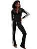 Women's High-Waisted Flared Pants Set With Side Stripes – Zip-Up Top & Drawstring Waist (S-XXL)_ecoleips.com