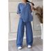 Breathable Linen Blend Two-Piece Set For Women: Relaxed Fit High-Waisted Trousers & Flowy Shirt, Plus Size Comfort_ecoleips.com