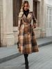 Women's Long Double Breasted Trench Coat With Notched Lapel & Belt - Wool Blend Overcoat In Black/Green/Khaki/Charcoal/Check For Fall Winter_ecoleips.com