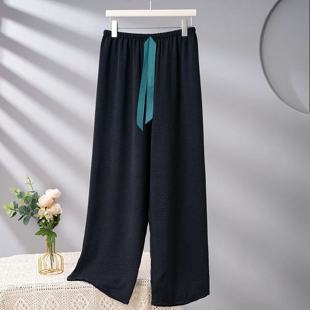 Spring Summer Pajamas Pants For Women Belt Loose Wide Leg Pant Lounge Sleepwear Home Trousers Female Night Pantalon Pijama_ecoleips.com