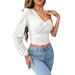 Voya Women's Ins European And American Unique Design T-shirt For Spring And Summer Irregular Niche Single-sided Long Sleeved Top_ecoleips.com