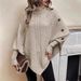 Women's Clothing Batwing Sleeve Knit Sweater - High Neck Button Detail Pullover, Soft Acrylic-Polyester Blend, Oversized Cocoon Silhouette_ecoleips.com