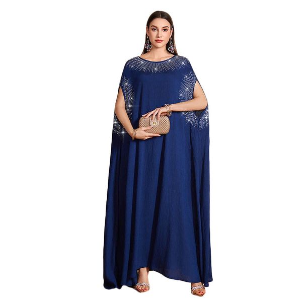 Women's Clothing Hot Diamond Round Neck Bat Sleeve Dress Fashionable Loose Swing Arab Robe_ecoleips.com