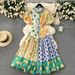 French Style Niche Contrast Color Stitching Fashionable Puff Sleeves Loose Big Swing Long Design Polka Dot Dress Dress_ecoleips.com