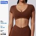 Women's Clothing Sanded Tight Short T Shirt Deep V Shape Back Hollow Sexy Short Waist Sports Short Sleeve_ecoleips.com