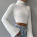 Winter Fashion Women's High Neck Cropped Faux Fur Knit Sweater With Bell Sleeves For Streetwear Outfits (White/Black, S/M/L)_ecoleips.com