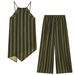 Striped Sleeveless Top & Pants Set, Women's Asymmetrical Crop Top With Matching High-Waisted Trousers, Two-Piece Outfit_ecoleips.com