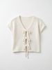 Women Lightweight Breathable Thin Openwork Knit Sweater, V Neck Cap Sleeve Self Tie Front Bow Loose Fit Summer Casual Knitted Top_ecoleips.com