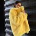 Women's Faux Fox Fur Jacket - Winter Warm Short Coat With Big Lapel Collar, Elegant Streetwear Fashion (Yellow)_ecoleips.com