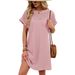 Women's Clothing Elegant Lace Patchwork Dress For Women - Flowy Short Sleeve Round Neck Summer Dress In Solid Colors_ecoleips.com