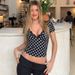 Women's Sexy V-Neck T-Shirt, Polka Dot Print & Contrast Trim, Bodycon Fit Cropped Tee For Summer, Streetwear Style Top_ecoleips.com