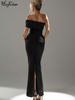 Hugcitar Elegant Solid One Shoulder Short Sleeve Ruched Sexy Slit Maxi Prom Dress Women Clothes Evening Party Birthday Wholesale_ecoleips.com