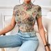 European And American Cross-border 2026 New Elegant Mesh Printed Ruffled Short-sleeve T-shirt Slimming Top_ecoleips.com
